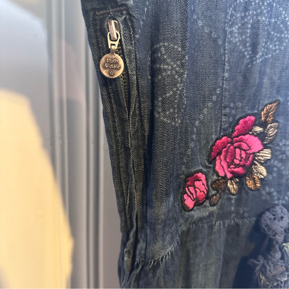 Odd Molly Y2K Jean Chambray Embroidered Rose Dress Y2k Small - Picture 5 of 5